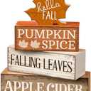 Moucuny 4 Pcs Fall Decor Wooden Maple Leaf Decoration Thanksgiving Tiered Tray Decor Rustic Wooden Maple Leaf Block Sign Thanksgiving Table Centerpiece Farmhouse for Autumn Harvest Party Home Kitchen