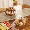 Yangbaga Glass Cake Stand with Lid,11in Wooden Rotating Cake Stand with Dome Cover, Cake Plate Display Server Tray for Birthday Kitchen Party