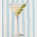 Fashion Cocktail Poster Posters Martini Transparent Glass Beverage Canvas Wall Art Unique Striped Blue And White Aesthetic Pattern Prints Painting For Home Bedroom Dorm Wall Decor 12x16in Unframed (12L" x 16W")