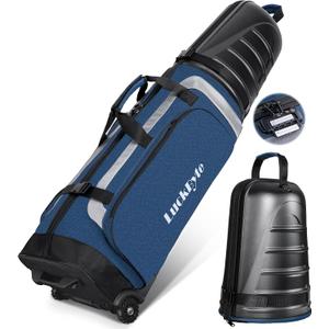 Golf Travel Bag for Airlines, Hard Shell Top Golf Travel Case with Wheels, Heavy Duty 1680D Oxford Fabric, Reinforced Base, Oversized Tank Wheels, Built-in TSA Lock, Water-Resistant Zippers