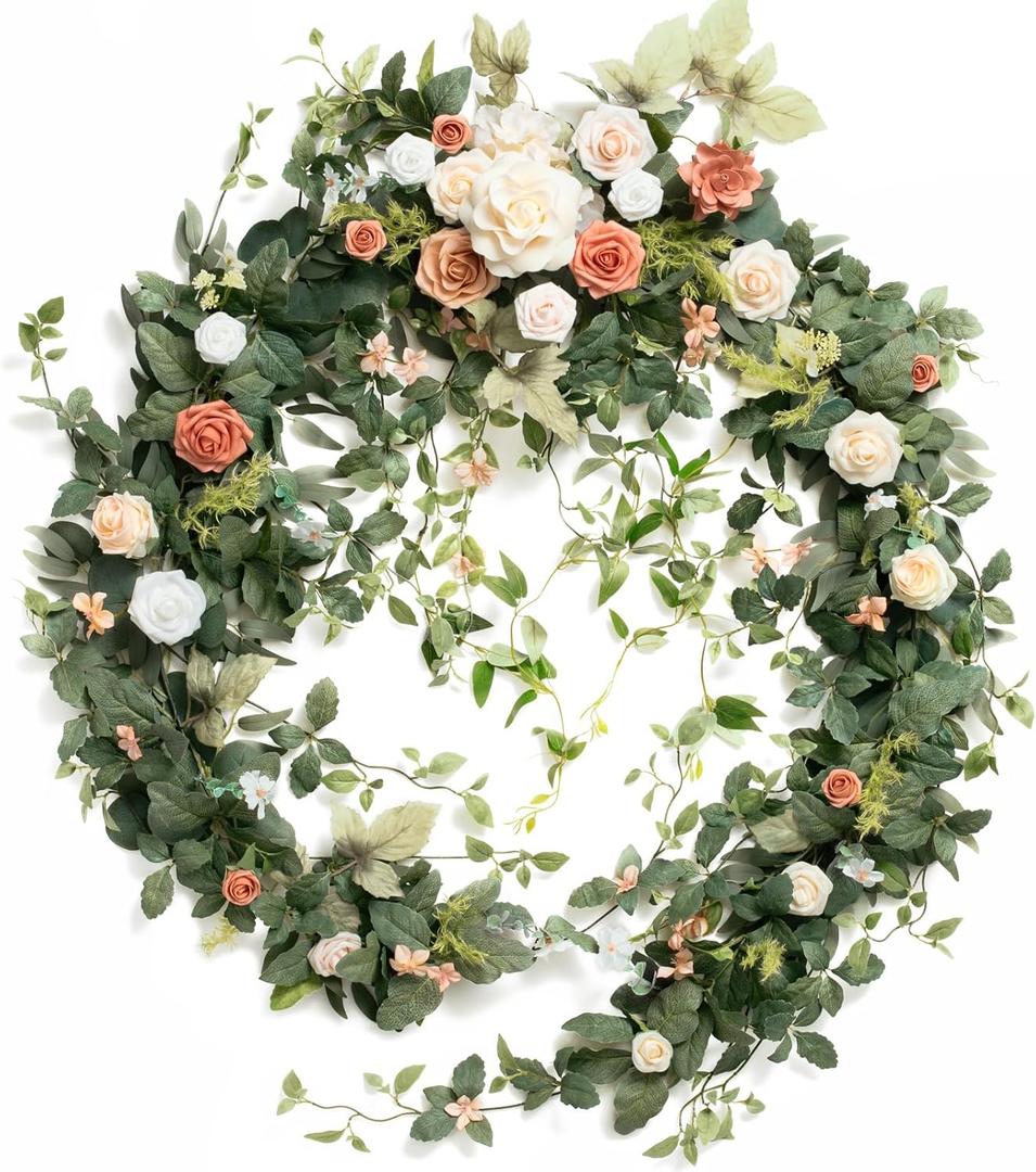 Ling's moment 9FT Spring Eucalyptus & Willow Leaf Flower Garland for Pink Wedding, Valentines Sweetheart Table Centerpieces Head Table Decor, Arch Backdrop Decorations for Wedding | Garden Blush