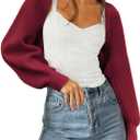 Zwurew Women's Bolero Shrug Sweater 2026 Knitted Long Sleeve Open Front Cropped Cardigan Shrugs Sweaters Y2K Tops (Red, S)