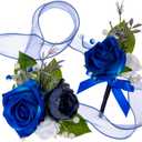 Fnize Corsage and Boutonniere Set for Prom Homecoming Graduation Wedding, Silk Wrist Corsages for Women and Boutonniere for Men with Faux Rose Artificial Peony (Royal Blue)