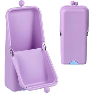 Kacctyen Makeup Brush Case Silicone Makeup Brush Holder Standing Silicone Make up Travel Bag Portable Cosmetic Case Organizer with Suction Base and Phone Stand Pouch for Travel Home Use(Purple)