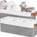 StorageWorks Narrow Storage Bins, Small Basket for Closet and Shelves, Fabric Organizer with Handles, Toilet Paper Storage, Grey and White, 2-Pack (15"L x 6"W x 5"H)