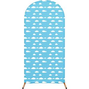 7.2 ft Cartoon Arch Backdrop Cover Blue Sky and White Clouds Arch Spandex Stretch Backdrop Stand Cover for Wedding Birthday Banquet Ceremony Decoration(White Cloud)