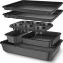 Baking Pans Set, Nonstick Bakeware Sets, Oven Pans for Cooking, AIVIKI 6 Pieces Baking Sheets Set Including Cookie Sheet, Deep Roaster Pan, Square Pan, Loaf Pan, Muffin Pan, Carbon Steel Baking Set (Dark Gray)