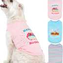 3 Pack Dog Shirt with Print for Birthday,Sleeveless Tank Tops for Free Movement,Soft Breathable for All Season Wear,Funny T-Shirt for Birthday Party (Pink & Blue,M)
