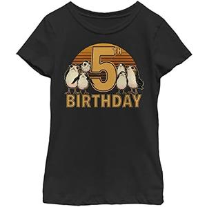 STAR WARS Last Jedi 5th Birthday with Porgs Girls Short Sleeve Tee Shirt, Medium