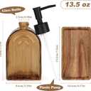 Glass Soap Dispenser Set with Wooden Tray, 13.5Oz Refillable Liquid Modern Soap Dispenser with Plastic Pump for Hand and Dish Set for Bathroom Countertop Decor (Dark Brown)