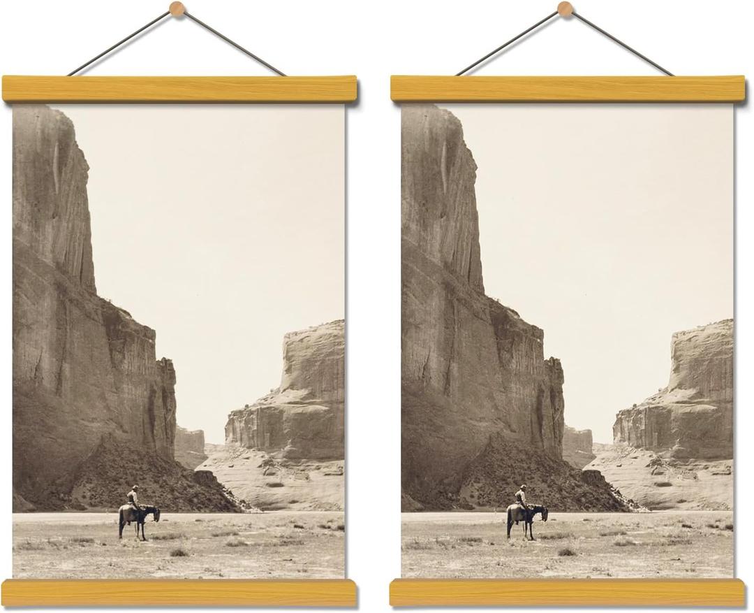Wooden Magnetic Poster Hangers 2-Pack, 24-Inch Artwork Display, Large Poster Hanging Design for Posters and Art Prints