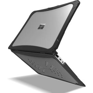 iBenzer Hexpact Case for Microsoft Surface Laptop Go 3 2 1 12.4" 2025-2020 (2013 1943), Heavy Duty Snap on Rugged Protective Cover for K-12 Students Education Classrooms, Drop Tested, Black, MS-LG