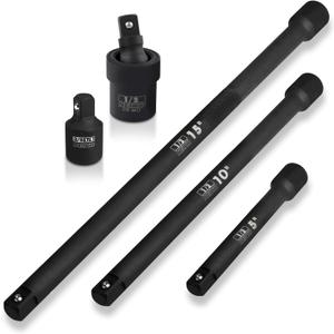 Neiko 00256A 1/2-Inch Drive Impact Extension Bar and Adapter Set, 5-Piece | Includes 5, 10, 15-Inch Extension Bars, Universal Joint, and Reducer