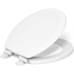 KOHLER Stonewood Quiet-Close Round Toilet Seat, Slow Close Design, Durable Wood, Easy Installation, Universal Fit, White Finish, K-20467-0