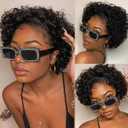 6" Pixie Cut Wig Human Hair, Short Curly 131 Lace Front Human Hair Wigs for Black Women, Natural Black Color Layered Breathable Pixie Wig