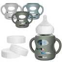 3 Pack Silicone Sleeves for Dr Brown Wide-Neck Glass Baby Bottles, Food GradeAnti Breakage Baby Bottle Holder with Handles and 3pcs Travel Bottle Caps, 5oz