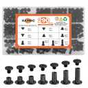 Hapric 145 Sets Chicago Screws for Leather, 7 Sizes M5x4/5/6/8/10/12/15mm Gunmetal Black Screw Rivets Kit for Belts Bookbinding DIY Leather Projects