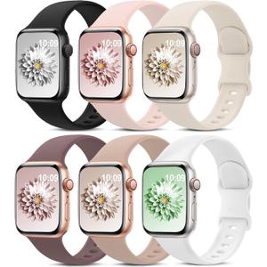 6 Pack Sport Bands Compatible with Apple Watch Band 38mm 40mm 41mm 42mm 44mm 45mm 49mm 46mm,Silicone Waterproof Strap for iWatch Apple Watch Series 11 10 9 Ultra 8 7 6 5 4 3 2 1 SE Women Men (Starlight/Pink Sand/Milk Tea/White/Smoke Violet/Black)
