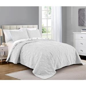 Pure Bedding Quilt Set King/Cal King/California King Size White - Oversized Bedspread - Microfiber Coverlet - Includes 1 Quilt and 2 Shams, Ocean Star Pattern