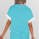 KevaMolly Womens Lounge Sets V Neck Tee and Casual Short Set Casual Pocket Decoration Two Piece Sets (Blue, M)