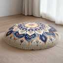 Meditation Floor Cushion, Round Floor Pillow, Navy Blue | 80cm Large Ergonomic Yoga Floor Cushion with Removable Cover & Pom-Pom Accents, Decorative Pillows Indoor/Outdoor Use