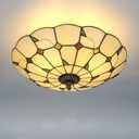 Skyweel 16 Inch Tiffany Style Stained Glass Ceiling Light Fixture Fixtures Classical Lamp Flush Mount Ceiling Light Chandelier (16 Inch)