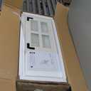 RUSTOWN Wood Wall Storage Cabinet with Cross Glass Doors, Farmhouse Wall Mounted, 3 Tier Rustic Cabinet with Adjustable Shelves and Towel Bar for Bathroom, Living Room, Vintage White