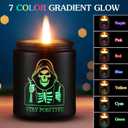 Scented Candle for Men with Color Sensor Light, Stay Positive Skeleton Man Black Aromatherapy Candles, Natural Hand Poured, 7 oz Soy Candle Gift for Christmas