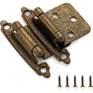 Ravinte 10 Pack (5 Pairs) 1/2" Overlay Cabinet Hinges, Self-Closing Semi-Concealed Face Mount, Antique Brass Decorative Hardware with Door Bumpers for Kitchen & Cupboard Doors
