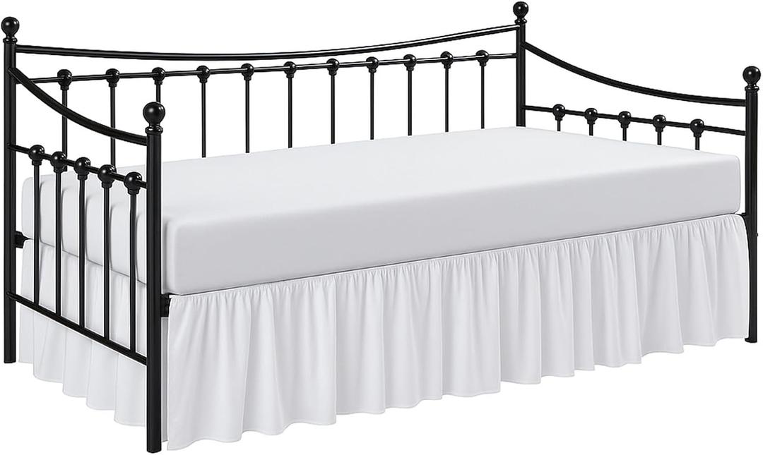 Cottington Lane Daybed Skirt with Split Corners Twin Size Gather Dust Ruffle Bedskirt 12 Inch Drop, Premium Hotel Quality Brushed Microfiber, Classic Platform Fit, White