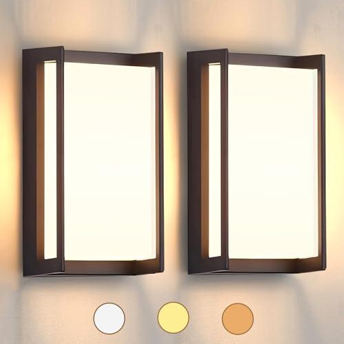 iYogaled Modern Exterior Lighting Fixtures, 3-Color Temperature Front Porch Light fixtures, IP65 Waterproof Wall Sconce,18W Rectangular Black Outdoor Wall Lights for House Walkway Stair Garage