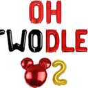 Oh Twodles Balloons Banner, Oh Twodles Birthday Party Supplies Number 2 Balloon for 2nd Second Girl Boy Mouse Birthday Party Supplies Decorations Set Of 13PCS Kit (Red)