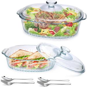 2 Pack Glass Casserole Baking Dishes with Lids for Oven,1.9 Qt and 3 Qt Ribbed Oval Glass Serving Dishes Bakeware Set for Lasagna,Casseroles,Leftovers,Cooking,Kitchen