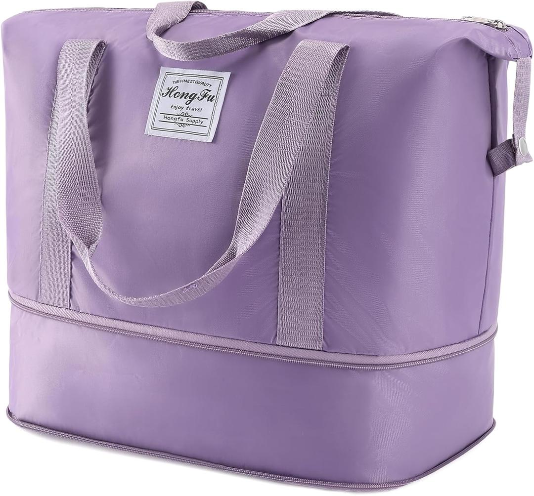 Travel Duffel Bag Weekender Bags for Women Foldie Travel Bag Expandable Overnight Bag Water-resistant for Sports Gym (Purple)