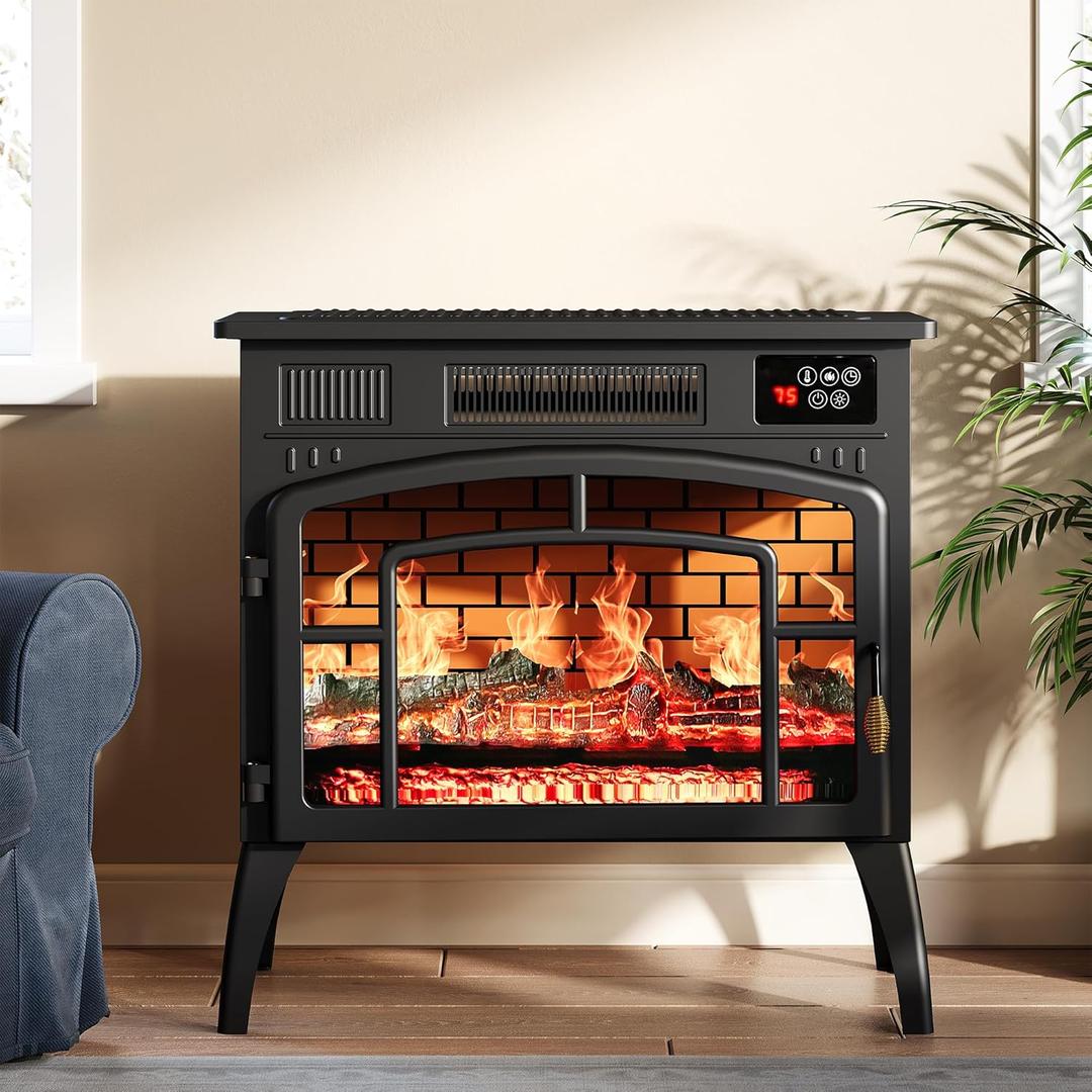 Royalcraft Electric Fireplace Heater, Freestanding Electric Fireplace Stove 5118 BTU with Remote Control, Realistic Flame Effect and Infrared Heating, Overheating Safe Design for Living Room, Bedroom