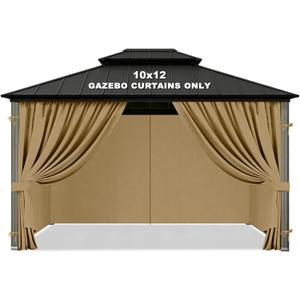 Gazebo Privacy Curtains 10' x 12' Replacement Panels Waterproof & Windproof 4 Zippered Sidewalls for Patio Canopy, Outdoor Garden or Backyard Gazebo(Khaki)