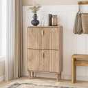 Shoe Cabinet Storage for Entryway with 2 Flip Drawers, Narrow Shoe Cabinet for Entryway, Hidden Slim Shoe Organizer Rack Cabinet (Natural, 23.6" W)