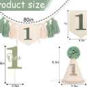 Green 1st Birthday Decoration Set - Wild One Tassel High Chair Banner,Green Forest Theme Cake Topper,Jungle Safari First Birthday Hat,Nature Party Decoration Photo Props