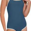Beautikini Period Swimwear - One Piece Bathing Suit Menstrual Leakproof Swimsuit for Teen Girls and Women (Blue), Medium