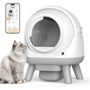 Self Cleaning Litter Box for Multiple Cats, G1 Automatic Cat Litter Box, Self-Cleaning Robot with Smart APP Control and Health Monitoring, Includes 2 Roll Trash Bag and Litter Mat, White