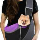 Pawaboo Dog Sling Carrier, Hand Free Breathable Mesh Bag for Puppy Cat, Drawstring Dog Papoose with Adjustable Strap and Pocket, Crossbody Satchel Dogs Purse for Outdoor Travel, L, Deep Purple