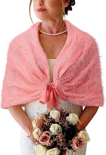 BB&KK Womens Knitted Shawl Wraps Winter Bridal Wedding Stole Shrug Party Shoulder Cream Scarf Wrap Warm Dress Cover Up L