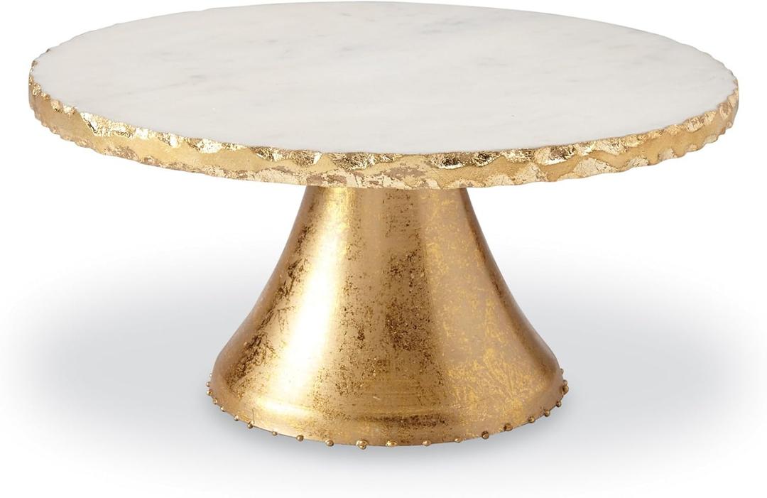 Mud Pie Marble Pedestal Cake Serving Stand, Gold, 6" x 11" dia