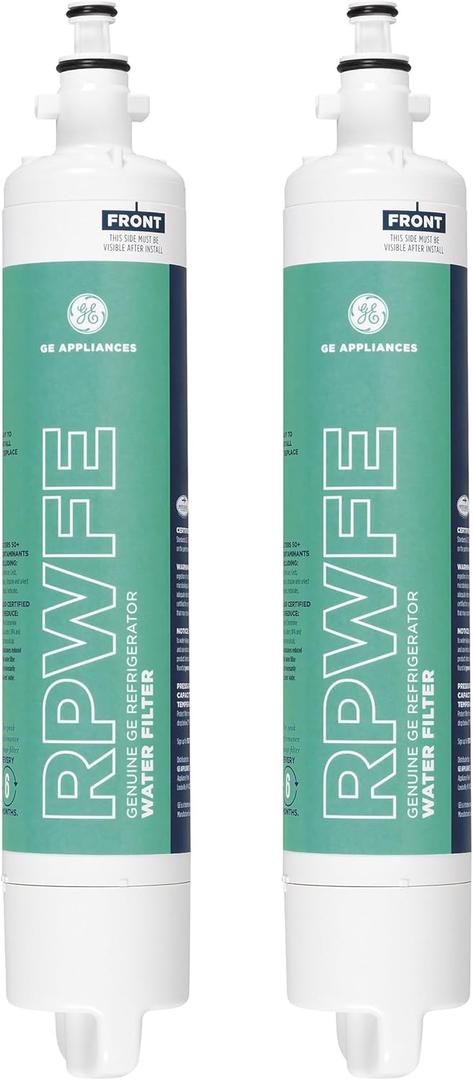 GE RPWFE Refrigerator Water Filter, Genuine Replacement Filter, Certified to Reduce Lead, Sulfur, and 50+ Other Impurities, Replace Every 6 Months for Best Results, Pack of 2