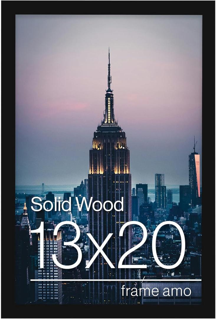 Frame Amo 13"x20" Black Solid Wood Poster Frame, 1 inch Wide Border, Acrylic Front