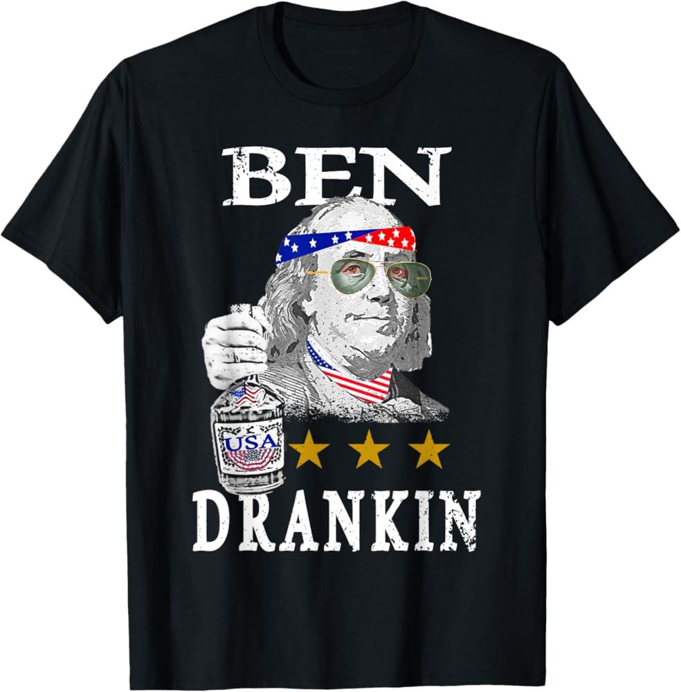 Ben Drankin 4th of July Benjamin Franklin Men Women USA Flag T-Shirt, Size M