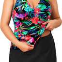 Daci Women Plus Size Tummy Control Tankini with Skirt Two Piece Bathing Suits V Neck Swimsuits (Black Floral) 24 Plus