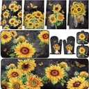 Fourluoo 10 Pcs Vintage Sunflower Kitchen Dish Towels Rugs Oven Mitts and Pot Holders Set Farmhouse Kitchen Decor Set for Women Mom Daughter Gift Cooking Baking Grilling(Vintage Gray)