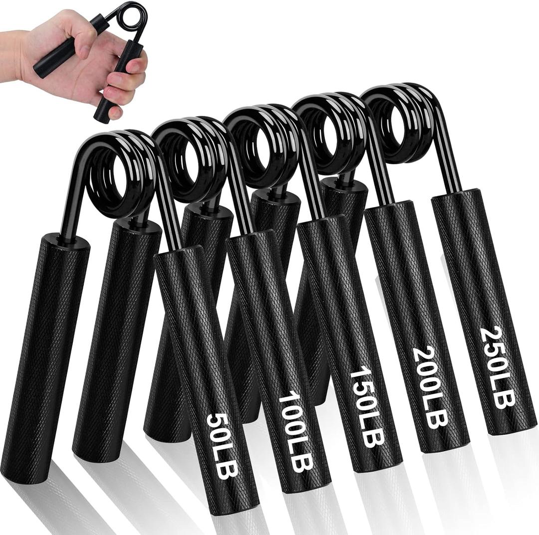 Metal Hand Grip Strengthener Set(100, 150, 200, 250lbs), Grip Strength Trainer, Crushing Grip Trainer, Pinch Grip Trainer, Forearm Exerciser, Gripper Fitness Equipment for Home Gym (BLACK 5pcs)