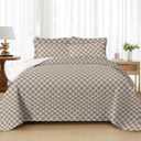 REPRECONF Ultra-Soft Checkered Quilt Set King Size Checkerboard Lightweight Breathable Bed Bedspread All Season Quilted Comforter Reversible 3 Pieces (1 Quilt, 2 Pillow Shams) Khaki